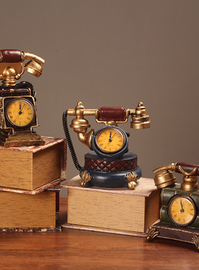 复古工业风电话机模型奶茶店餐饮店橱窗摆件电视柜酒柜座钟装饰品