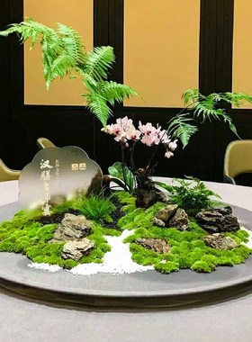 酒店餐桌中间转盘摆件桌花中式圆形创意大圆桌摆花桌芯装饰品摆设