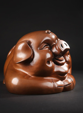 紫铜猪摆件招财猪铜工艺品装饰品客厅办公室桌面摆设开业礼品