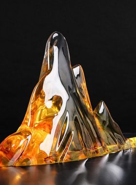 现代中式山办公桌面摆件玄关过道书房样板间售楼厅酒店门厅雕塑黄