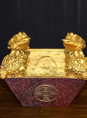 纯铜招财四方斗日进斗金家用客厅摆设金蟾聚宝盆开业礼品装饰摆件