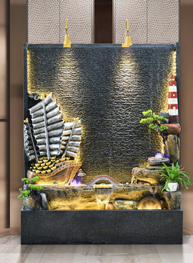 假山流水墙喷泉摆件玄关办公室水幕墙屏风庭院鱼池招财落地水景观