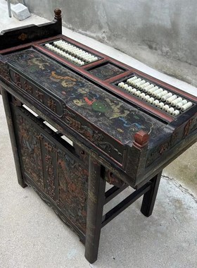 老旧算盘老物件旧藏木胎漆器账房算盘桌古代怀旧六角算盘屏风实木