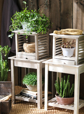 复古木质多功能花架花台装饰组合多层收纳架花园阳台杂货置物摆件