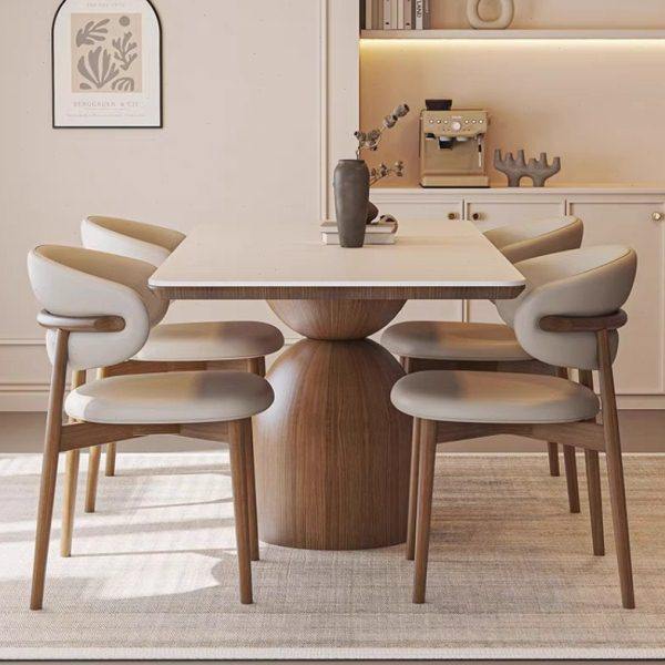 意式轻奢岩板餐桌椅组合家用简约小户型胡桃色长方形实木吃饭桌子,淘宝优惠券,粉丝福利购,淘宝优惠卷