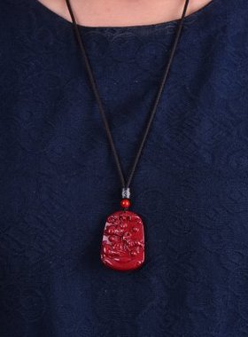 原矿石朱砂虎马狗牛蛇鸡猪兔羊猴鼠龙吊坠三合贵人生肖牌挂件男女