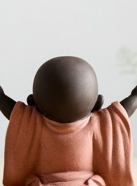 创意紫砂手工弥勒笑佛家居装饰品摆件办公室客厅陶瓷工艺品小摆设