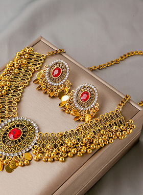 欧美复古珍珠亮片项链耳环套装