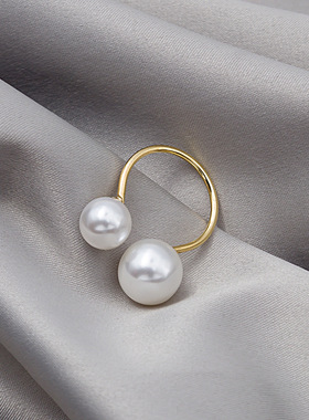 韩版极简双珍珠开口戒指