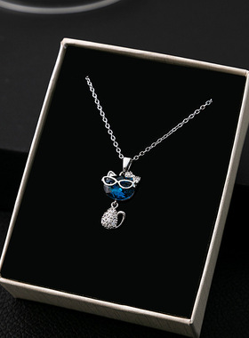 韩版银色蝴蝶猫咪项链