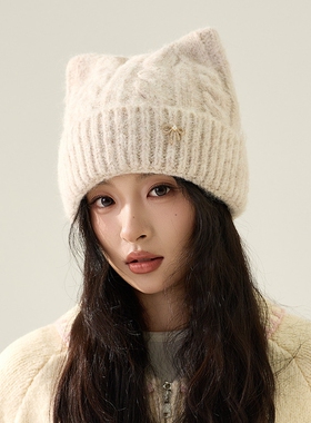 韩版秋冬女加厚保暖蝴蝶结毛线帽