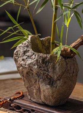 不规则造型彷石头花盆创意桌面装饰绿植花器侘寂风覆古花瓶摆件
