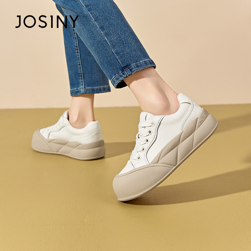 卓诗尼厚底小白鞋女新款春秋板鞋丑萌松糕面包鞋软底舒适女鞋 - 图1