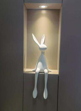 简约现代奶油风大白兔子雕塑摆件客厅玄关电视柜酒柜展示壁龛装饰