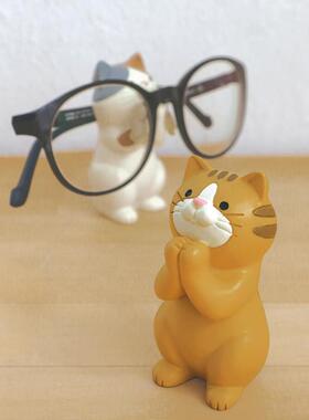 日式zakka杂货猫咪眼镜手机架笔筒收纳可爱办公桌面摆件礼物女