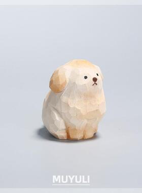 木雕小金毛摆件可爱女生桌面装饰品ins风创意狗狗治愈系礼物女