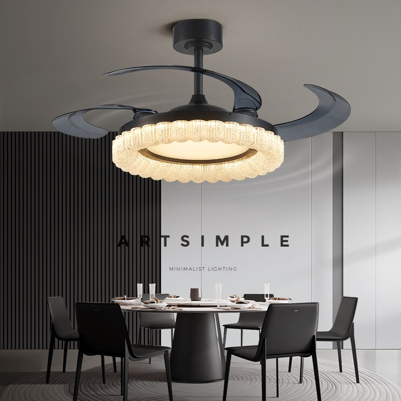 意式轻奢风扇吊灯高级感全光谱护眼饭厅吊灯大力隐形静音风扇灯 - 图0