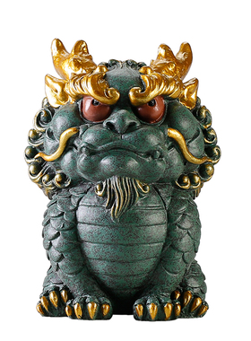 国潮精品盘龙卧龙茶宠摆件创w意彩金麒麟龙龟家居客厅酒柜桌面装
