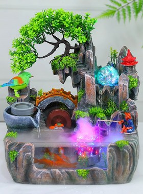 桌面假山喷泉景观风水轮加湿器客厅小型鱼缸自动循环水车流水摆件