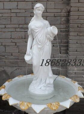 欧式人物雕塑酒店大厅会所装饰摆件鱼池水景水池落地流水庭院喷泉