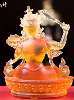 家用装饰用品 琉璃摆件文殊菩萨中式 桌面客厅琉璃摆件小 随身像