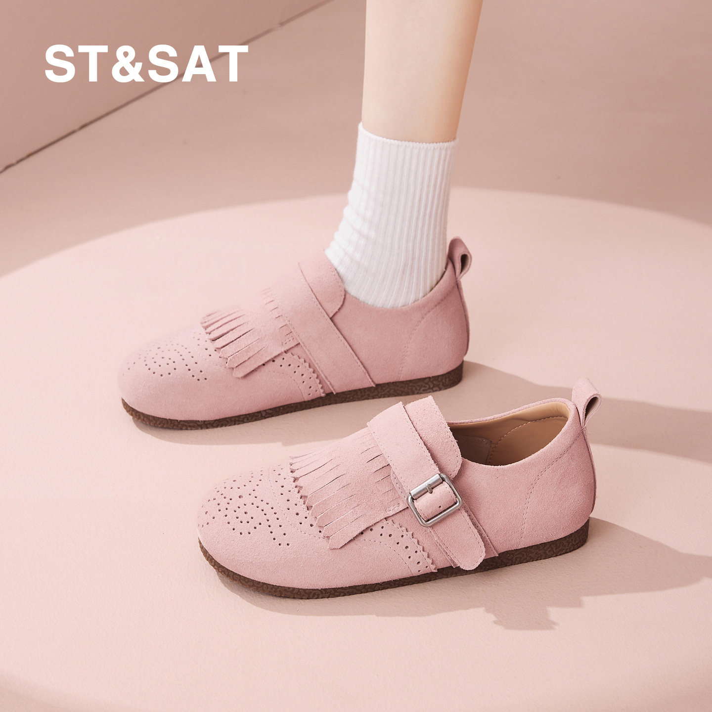 星期六复古流苏勃肯鞋女春季新款平底百搭真皮软底休闲单鞋懒人鞋,淘宝优惠券,粉丝福利购,淘宝优惠卷