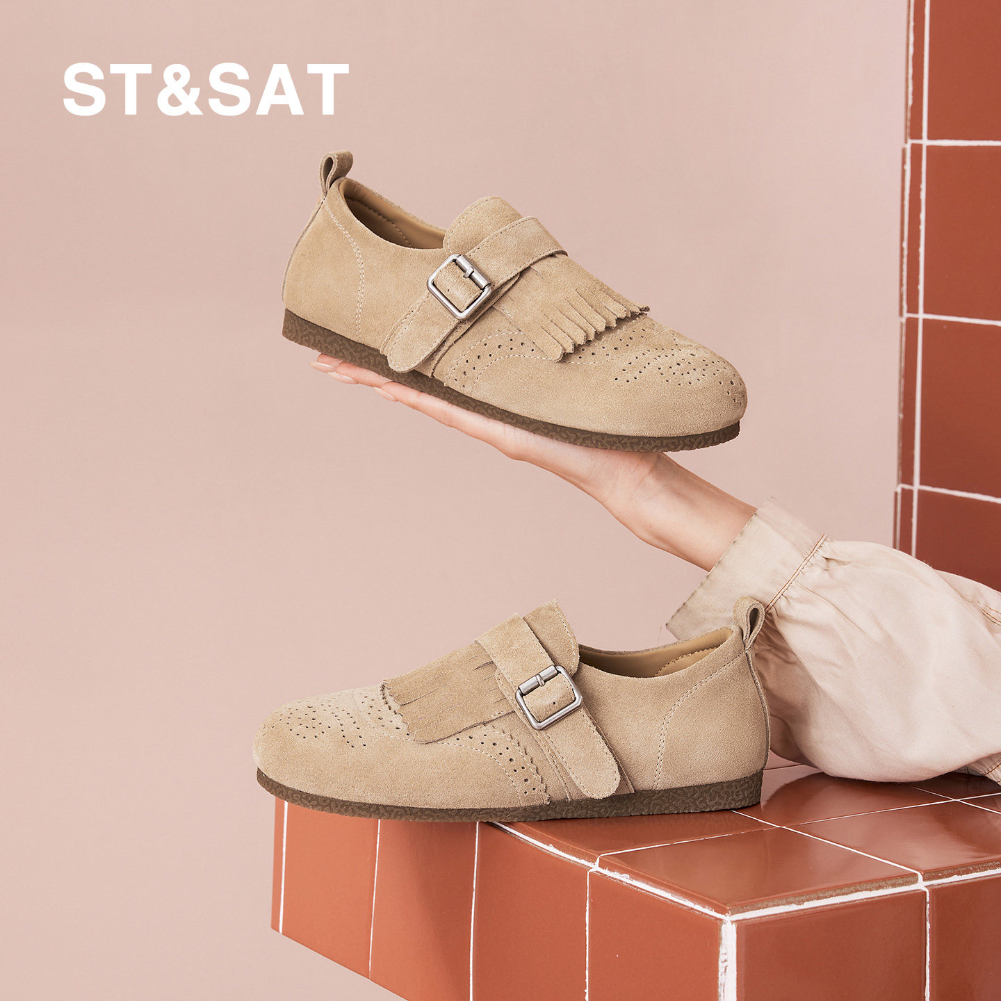 星期六复古流苏勃肯鞋女春季新款平底百搭真皮软底休闲单鞋懒人鞋,淘宝优惠券,粉丝福利购,淘宝优惠卷