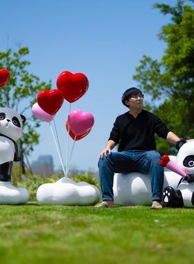 玻璃纤维卡通熊猫雕塑商场广场萌宠装置艺术景观户外动物装饰摆饰