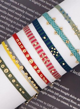 波西米亚文艺手工串珠多层叠戴手绳西班牙复古民族风织带情侣手链