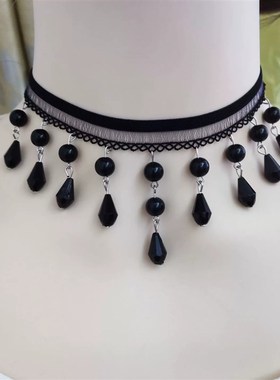 韩版项链女黑色蕾丝锁骨链脖链简约学生项圈多珠子颈链颈带饰品