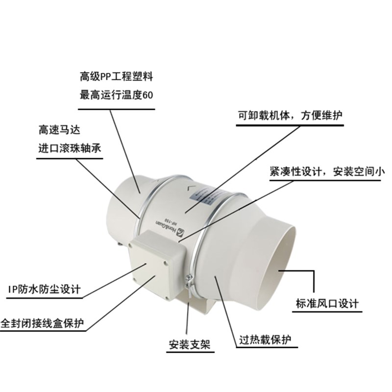 鸿冠管道风机HF-150P强力家用排气扇卫生间静音6寸抽风换气扇 - 图1