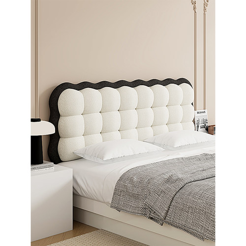 【YBOLE】床头靠背垫拼色小雪球榻榻米无床头软包新款奶油风靠枕 - 图0