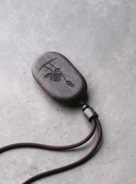 沉香木无事牌项链吊坠挂饰长款毛衣链男女复古礼品个性刻字定制