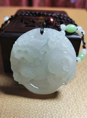 天然青白玉麒麟吊坠貔貅元宝玉佩圆牌男女情侣款挂件项链个性刻字