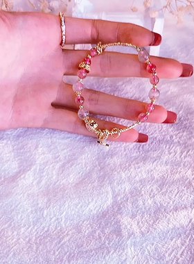 山西直发招桃花水晶手链女小众设计学生甜美手串清新百搭手绳