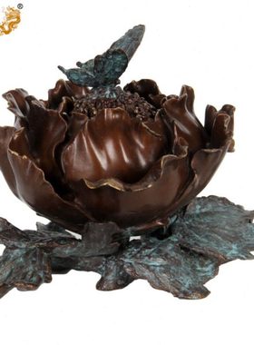 真古意 黄铜香炉檀香炉花开富贵炉供佛室内家用茶道摆件盘香薰炉