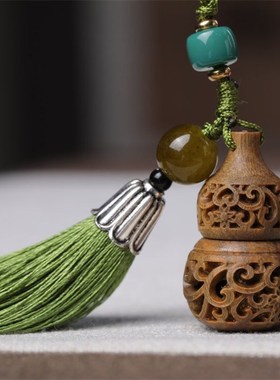 绿檀挂件葫芦香囊扩香器立体镂空工艺旋转开关放置香珠挂包包手机