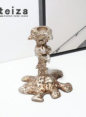 Oteiza简约现代融化烛台金属摆件售楼处样板间餐厅酒店展厅装饰品