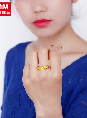 沙金戒指女钢印2024新款开口可调结花朵越南合金镀金仿真黄金饰品