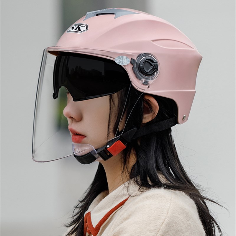 永恒摩托车电动车l头盔男子和女子电瓶车双镜头3C认证半头盔夏季 - 图0