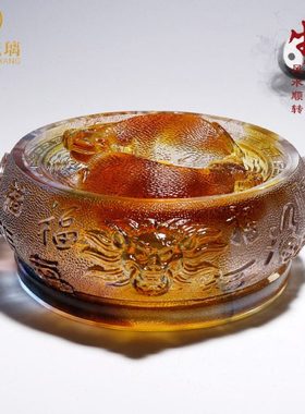 琉璃聚宝盆牛摆件桌面工艺品客厅家居装饰品公司开业高档中式礼品
