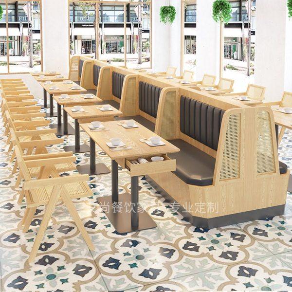 实木编藤卡座沙发连锁餐厅酒店火锅店桌椅组合东南亚饭店家具,淘宝优惠券,粉丝福利购,淘宝优惠卷