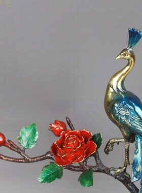 铜孔雀摆件客厅玄关富贵吉祥新中式装饰品摆设乔迁新居日常送礼