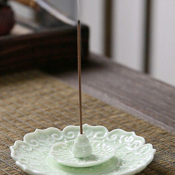 莲花线香香插家用香炉室内熏香檀香炉陶瓷插香盘香座创意香托摆件,淘宝优惠券,粉丝福利购,淘宝优惠卷