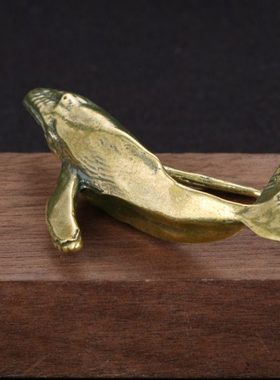 纯黄铜复古法手工匠作旧典藏国风艺术摆件飞天鲲鹏小鲸鱼茶宠文玩