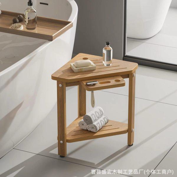 木质浴室皂架沐浴凳家用拐角双层储物架实木浴室洗漱用品整理架,淘宝优惠券,粉丝福利购,淘宝优惠卷
