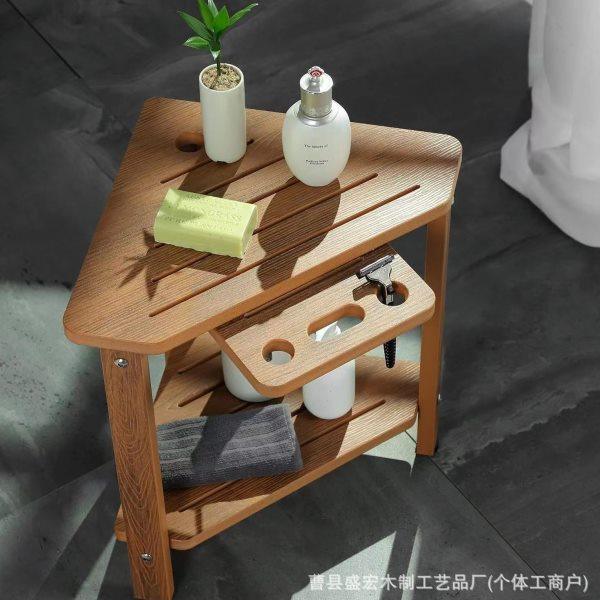 木质浴室皂架沐浴凳家用拐角双层储物架实木浴室洗漱用品整理架,淘宝优惠券,粉丝福利购,淘宝优惠卷