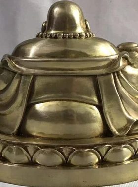 纯铜弥勒佛摆件笑佛笑口常开大肚佛坐莲像客厅店铺办公室车载铜佛