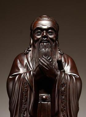 黑檀实木质雕刻孔子雕像摆件孔子佛像家居装饰品孔夫子教师节礼物