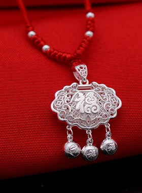 银锁长命锁999足银宝r宝平安锁女大人手工吊坠小孩满月周岁礼物品